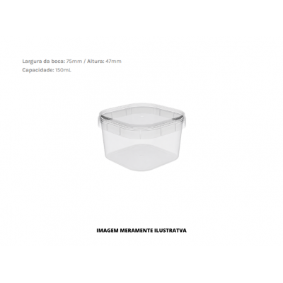 POTE QUADRADO - PLASTILANIA - 150ml C/ TAMPA - PCT10